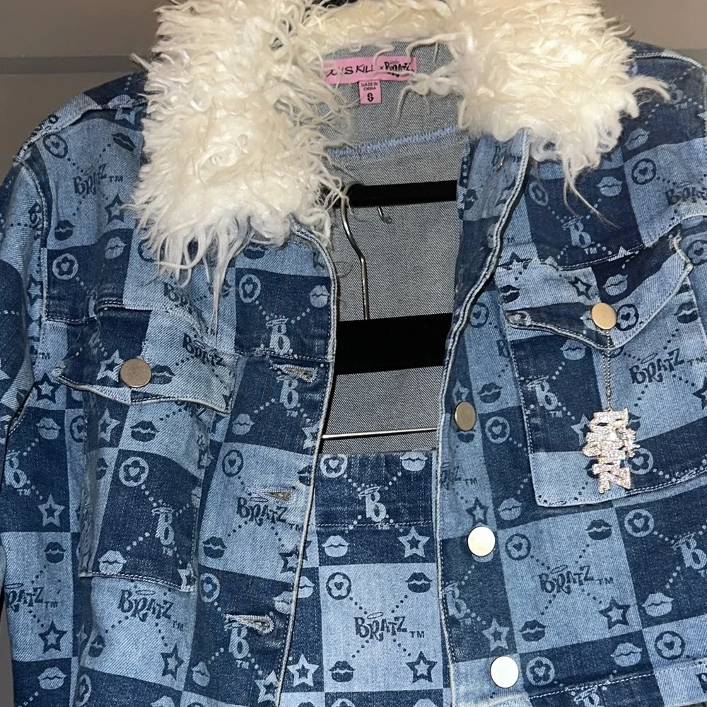 Dollskill x Bratz Denim Faux Fur Jacket and Mini Skirt - Picture 4 of 6